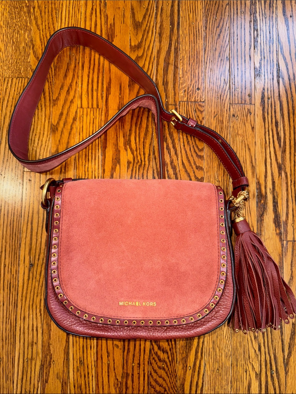 Michael Kors Suede and Leather Flap Crossbody